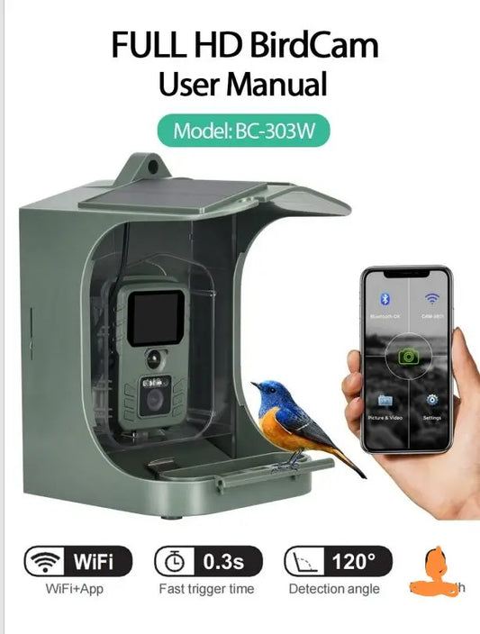 Bird Feeder Outdoor Trail Camera, Bird Watching Camera, WIFI Transfer Picture and Video, Motion Sensor, BC-303W